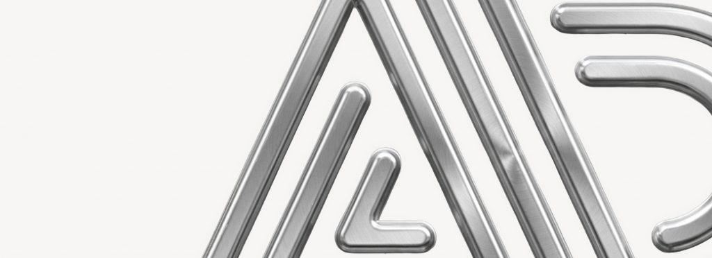 Abstrakte Grafik mit dem silber metallischen Logo AD