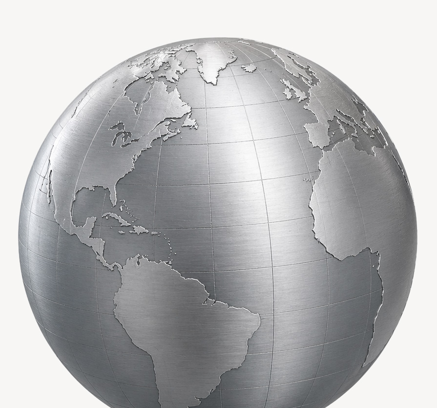 Abstrakte Grafik mit silber metallischer Weltkugel