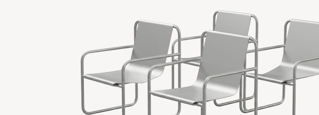 Abstrakte Grafik mit silber metallischen Stühlen