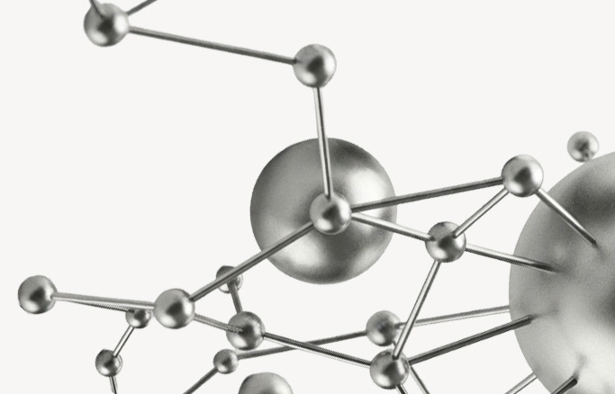 Abstrakte Grafik mit silber metallischen Stäben und Kugeln